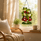Frog Couple on Mushroom Holographic Acrylic Suncatcher