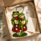 Frog Couple on Mushroom Holographic Acrylic Suncatcher
