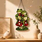 Frog Couple on Mushroom Holographic Acrylic Suncatcher