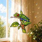 Red-Eyed Tree Frog & Dewdrop Holographic Acrylic Suncatcher