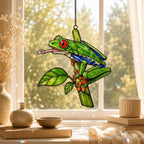 Red-Eyed Tree Frog & Dewdrop Holographic Acrylic Suncatcher
