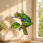 Red-Eyed Tree Frog & Dewdrop Holographic Acrylic Suncatcher