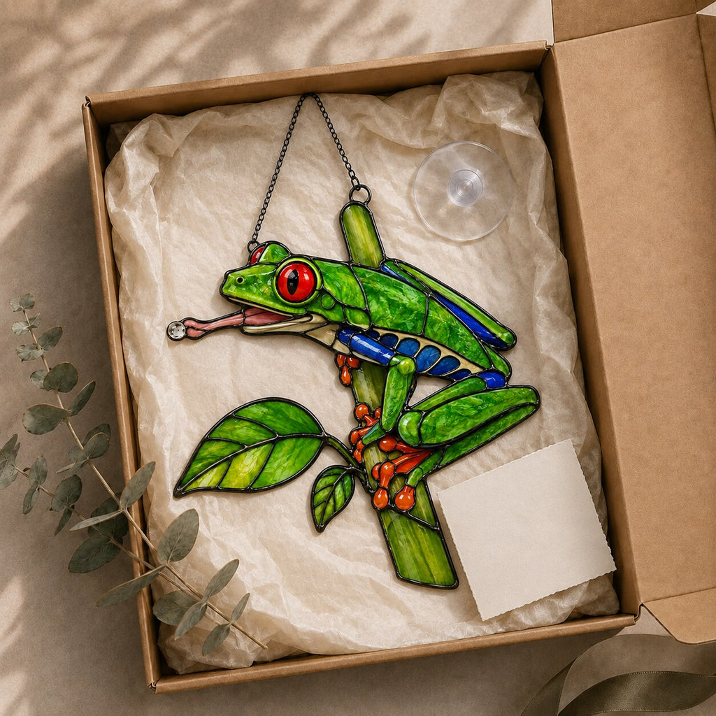 Red-Eyed Tree Frog & Dewdrop Holographic Acrylic Suncatcher