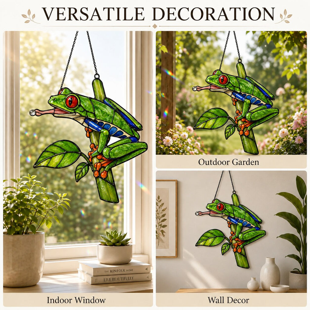 Red-Eyed Tree Frog & Dewdrop Holographic Acrylic Suncatcher