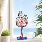 Standing pink flamingo holographic acrylic suncatcher with rainbow broken-glass hologram finish, hanging window ornament