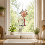 Drinking flamingo holographic suncatcher displayed indoors as a nature-inspired window hanging