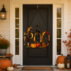 BOO Sign with Black Cat, Broom & Pumpkins Holographic Acrylic Suncatcher