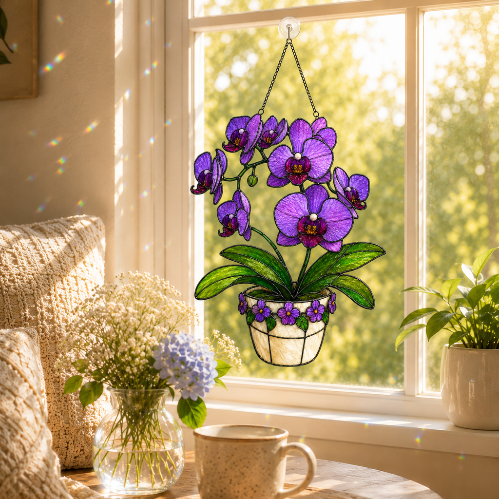 Purple Orchid Holographic Acrylic Suncatcher
