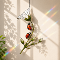 Ladybugs & White Lily Holographic Acrylic Suncatcher