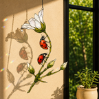 Ladybugs & White Lily Holographic Acrylic Suncatcher