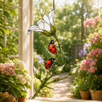 Ladybugs & White Lily Holographic Acrylic Suncatcher
