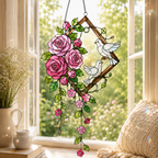 Pink Roses & Doves Holographic Acrylic Suncatcher