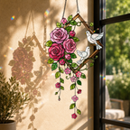 Pink Roses & Doves Holographic Acrylic Suncatcher