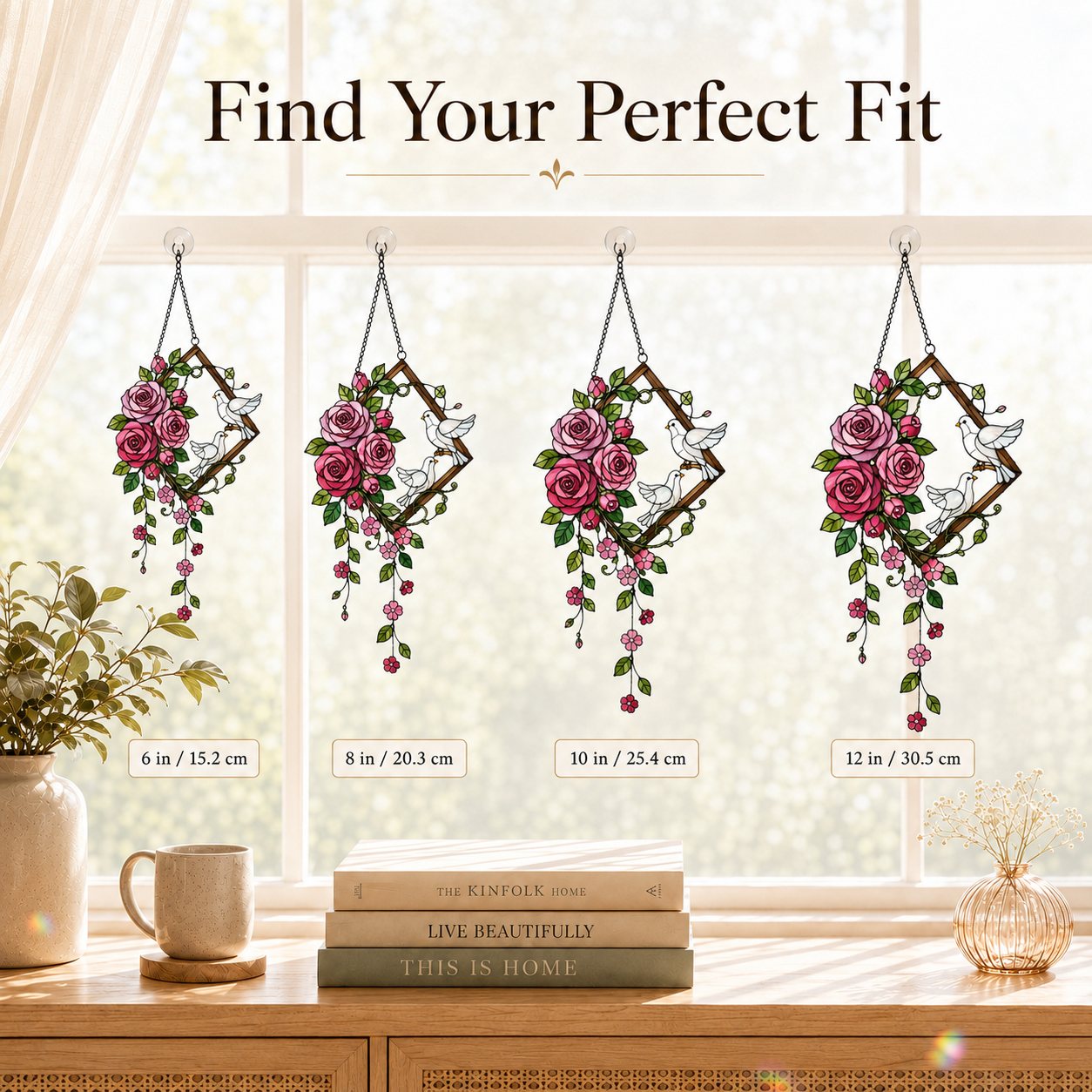 Pink Roses & Doves Holographic Acrylic Suncatcher