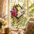 Pink Roses & Doves Holographic Acrylic Suncatcher