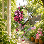 Pink Roses & Doves Holographic Acrylic Suncatcher