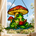 Frog Couple Reading Under Mushroom Umbrella Holographic Acrylic Suncatcher