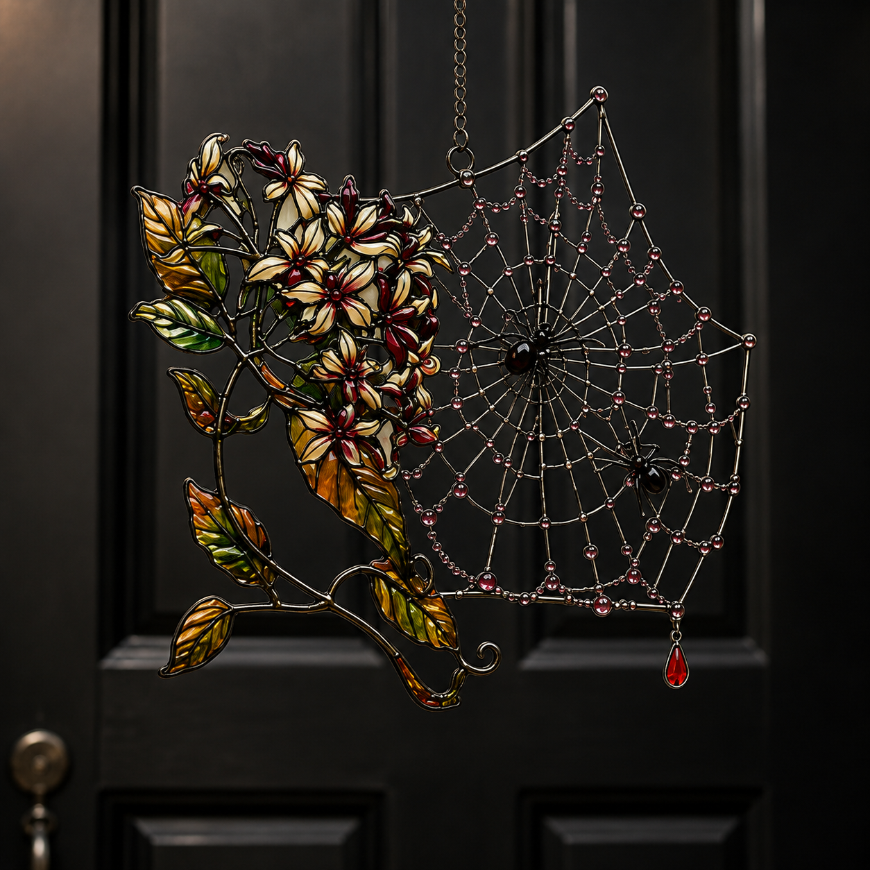 Autumn Spider Web with Flowers Holographic Acrylic Suncatcher