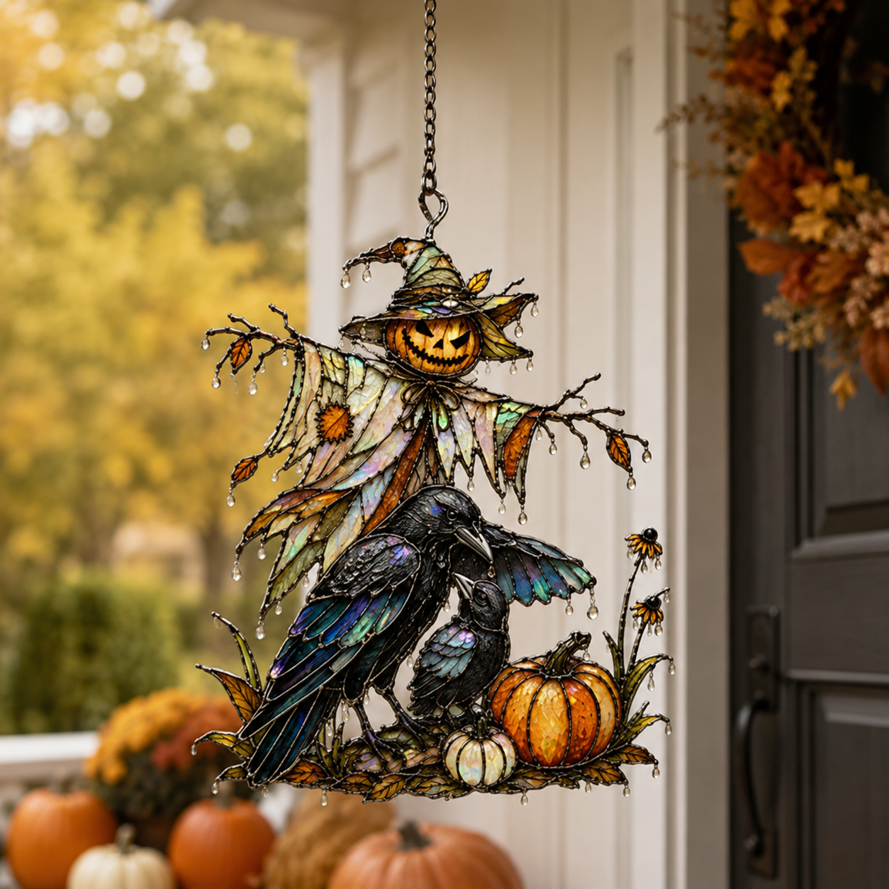 Scarecrow & Crow Holographic Acrylic Suncatcher