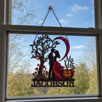 Personalized Halloween Couple Love Tree & Pumpkin Holographic Acrylic Suncatcher