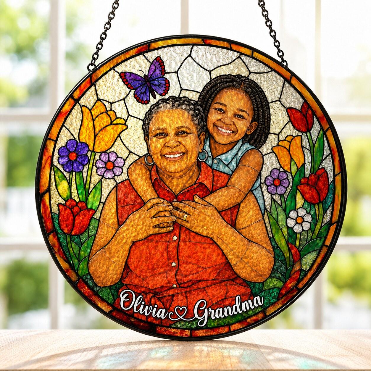 Personalized Butterfly Garden Photo Stained Glass Suncatcher