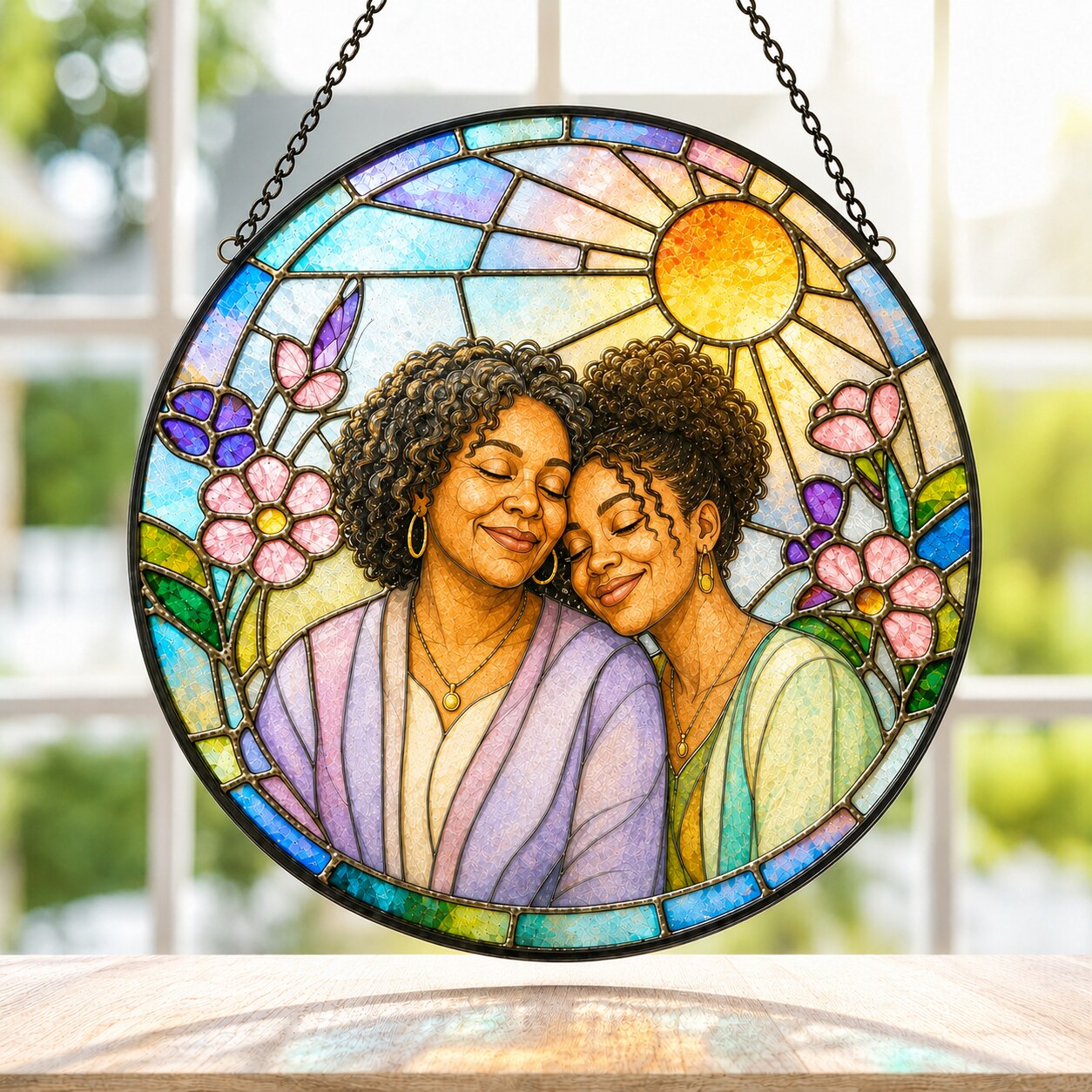 Personalized Blossom Sunrise Photo Stained Glass Suncatcher