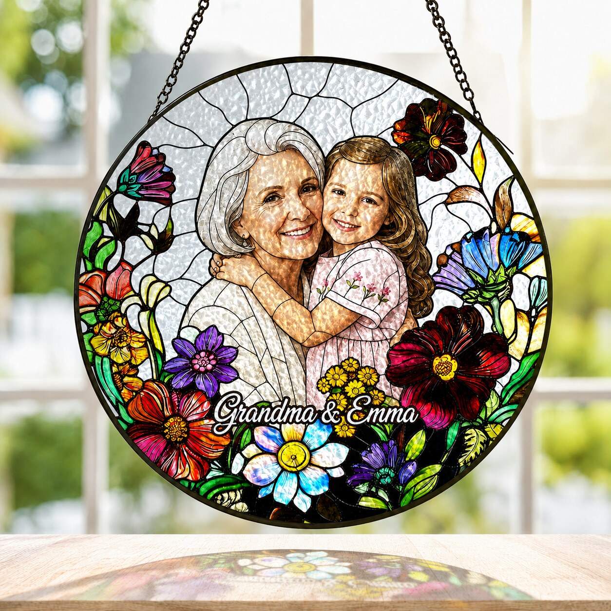 Personalized Wildflower Photo Stained Glass Suncatcher