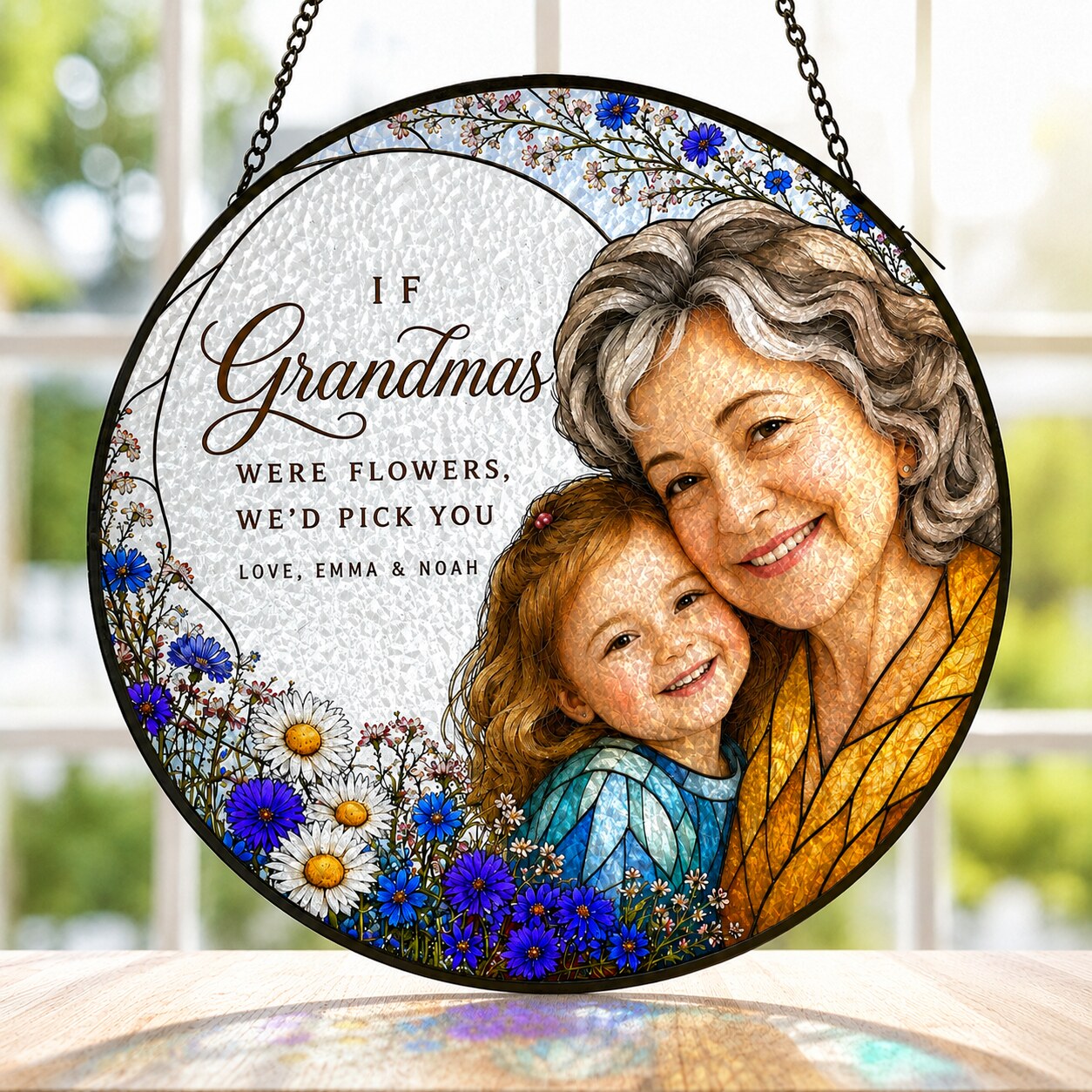 Personalized Grandma & Grandkids Photo Suncatcher