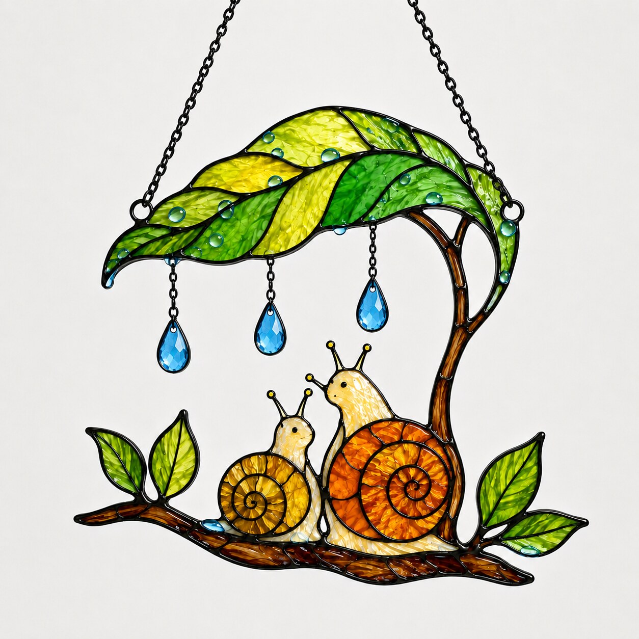 Mama & Baby Snail Leaf Umbrella Holographic Acrylic Suncatcher