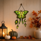 Luna Moth with Acorn & Crescent Moon Holographic Acrylic Suncatcher