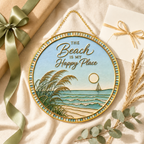 [PIXIWOO] Stained Glass Suncatcher Beach Window Hanging Decor, The Beach Is My Happy Place Ocean Acrylic Ornament, Coastal Wall Art, Beach House Sun Catcher Gift for Ocean Lovers