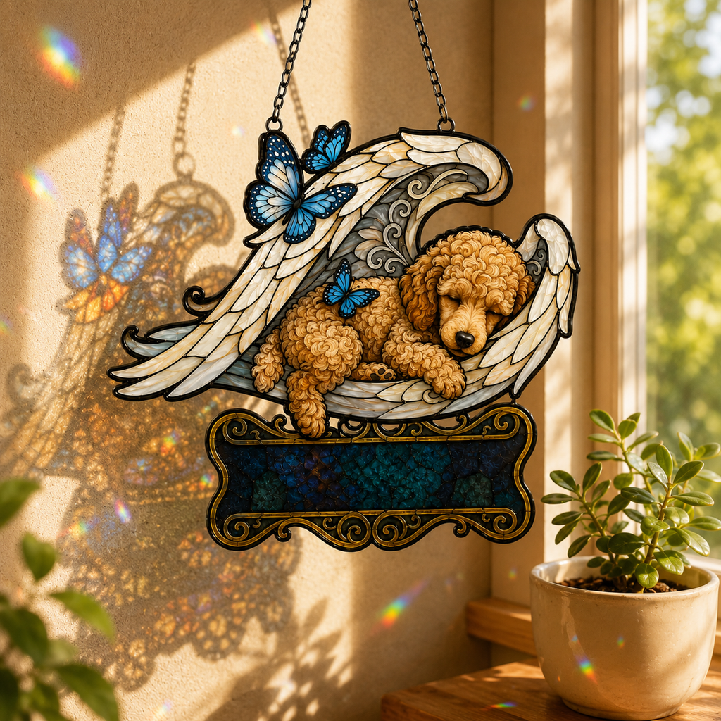 Personalized Dog Memorial Angel Wings Holographic Acrylic Suncatcher