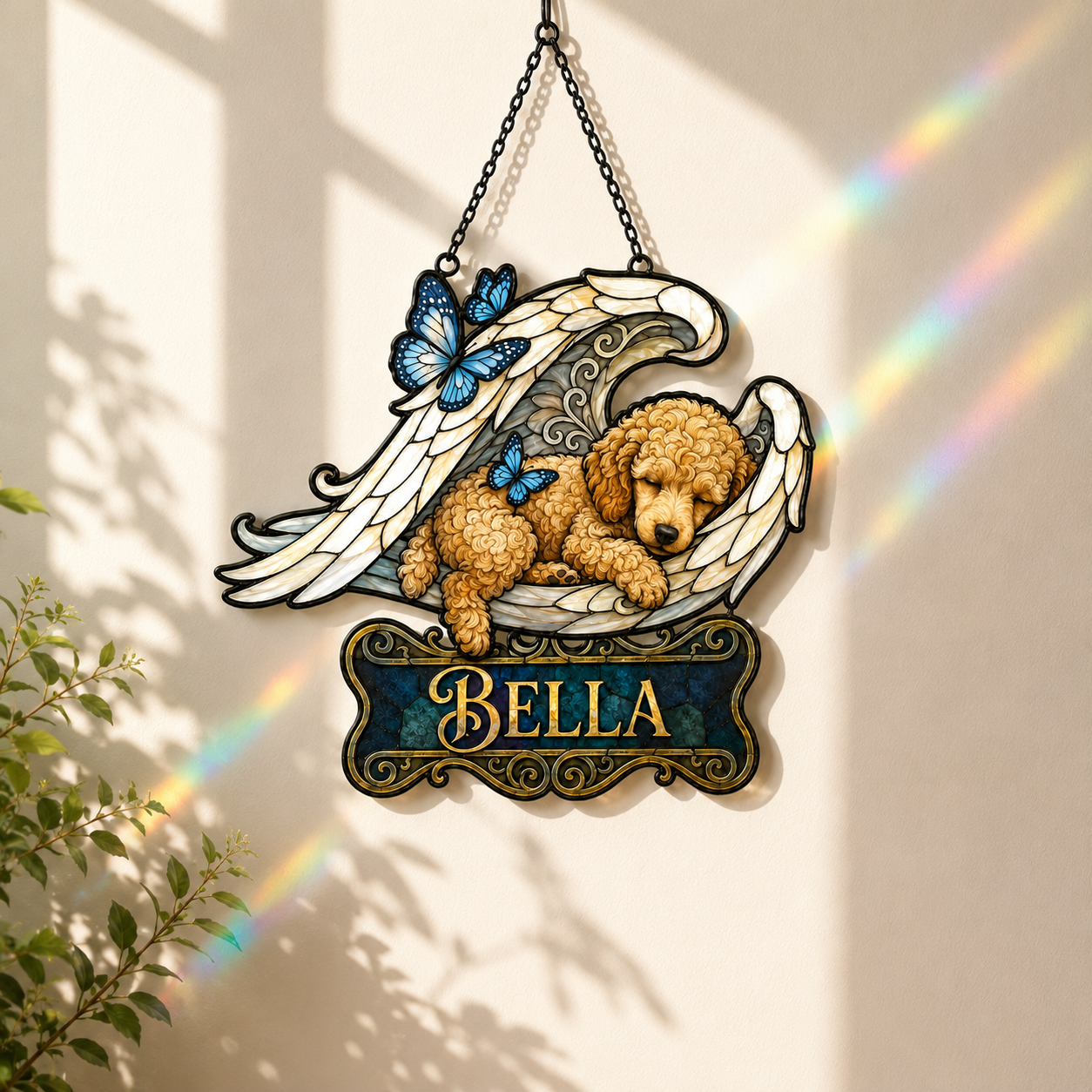 Personalized Dog Memorial Angel Wings Holographic Acrylic Suncatcher