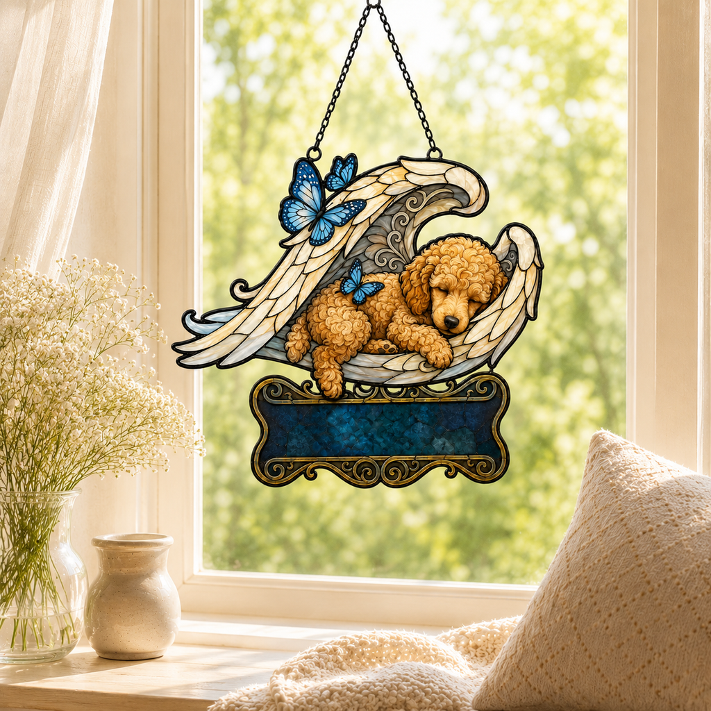 Personalized Dog Memorial Angel Wings Holographic Acrylic Suncatcher