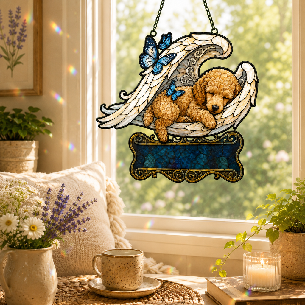 Personalized Dog Memorial Angel Wings Holographic Acrylic Suncatcher