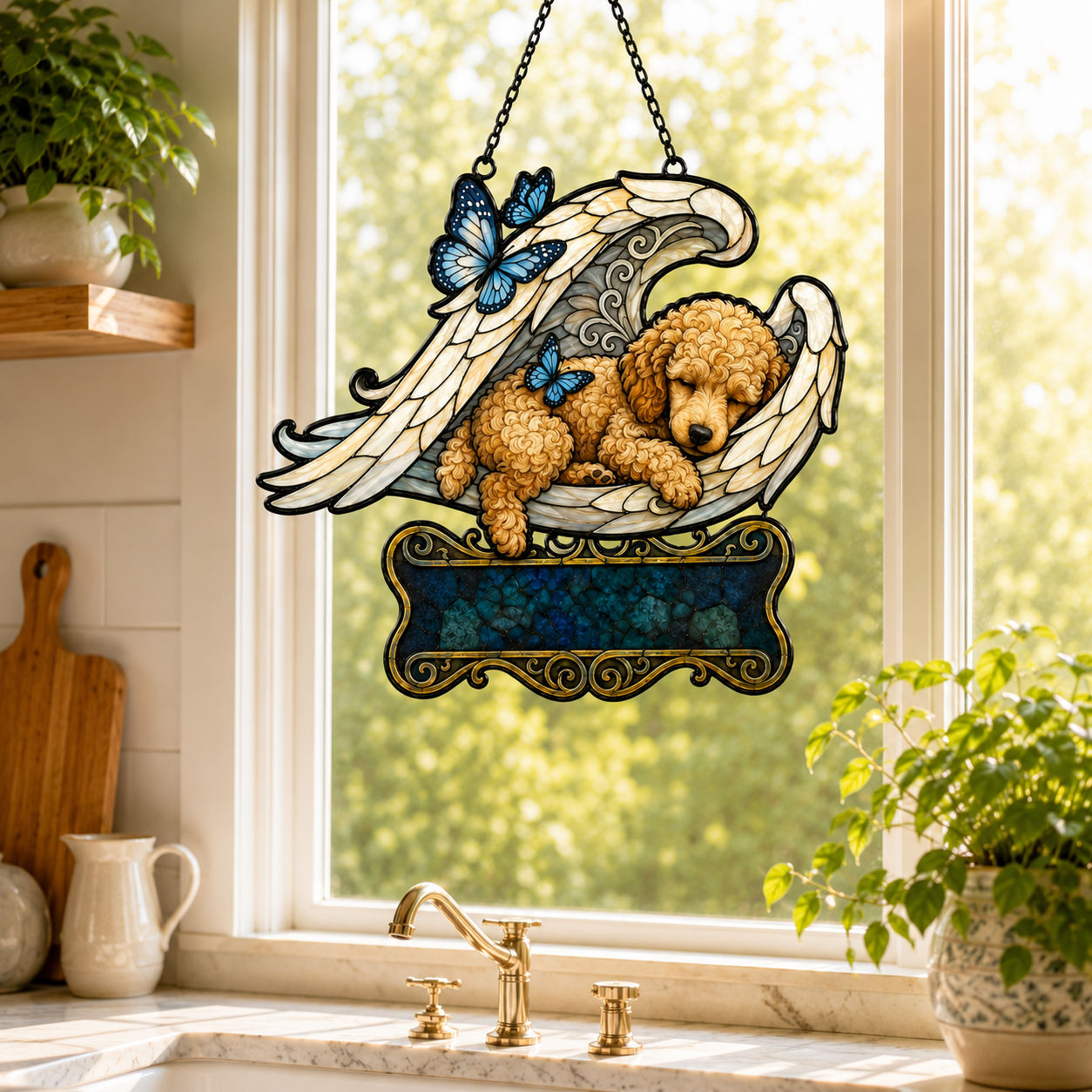 Personalized Dog Memorial Angel Wings Holographic Acrylic Suncatcher
