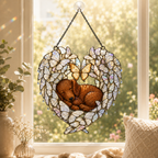Sleeping Puppy Butterfly Heart Holographic Acrylic Suncatcher