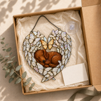 Sleeping Puppy Butterfly Heart Holographic Acrylic Suncatcher