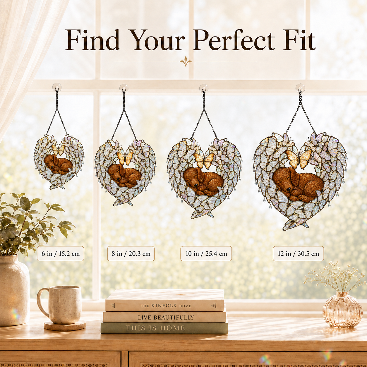 Sleeping Puppy Butterfly Heart Holographic Acrylic Suncatcher