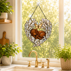 Sleeping Puppy Butterfly Heart Holographic Acrylic Suncatcher