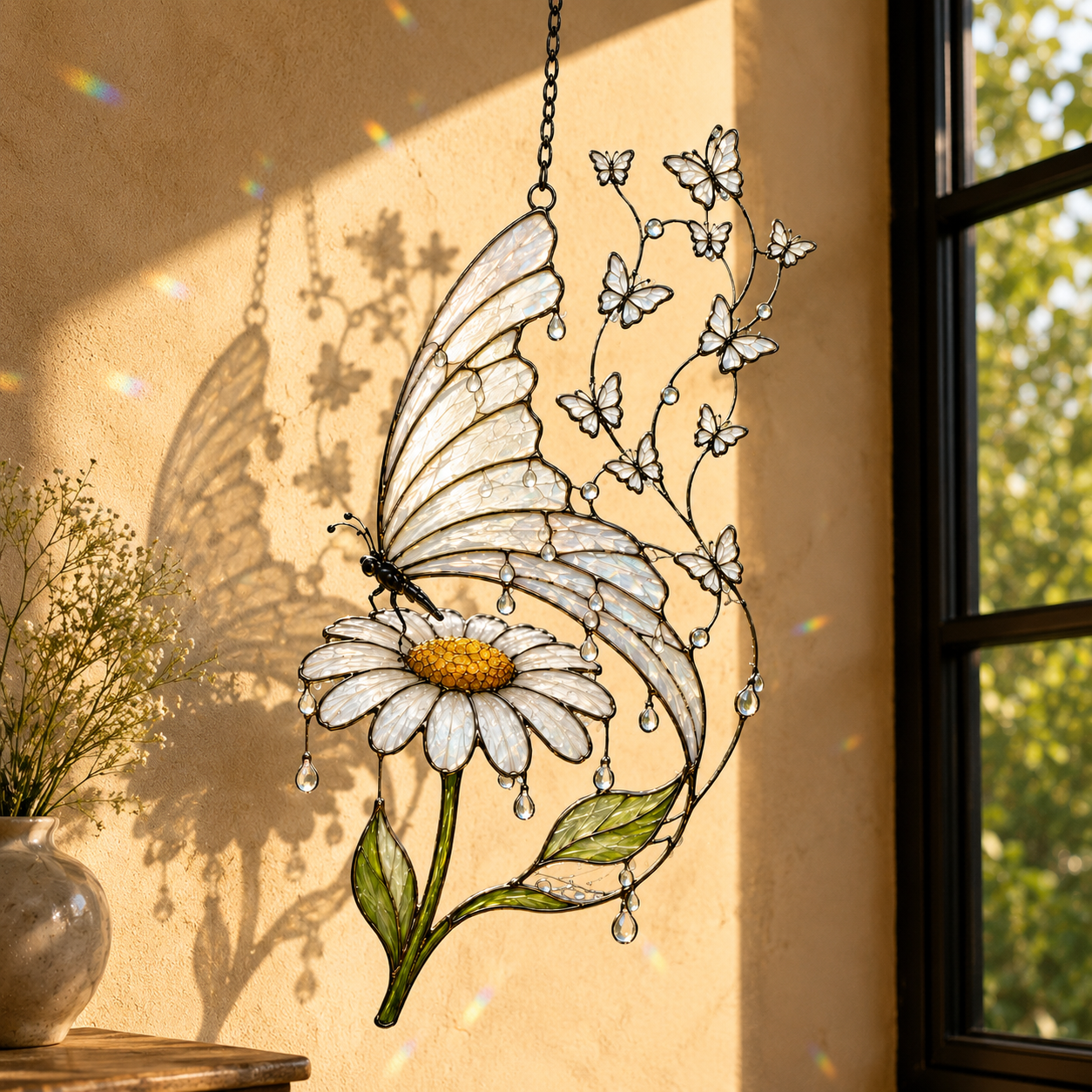 Butterfly and Daisy Holographic Acrylic Suncatcher