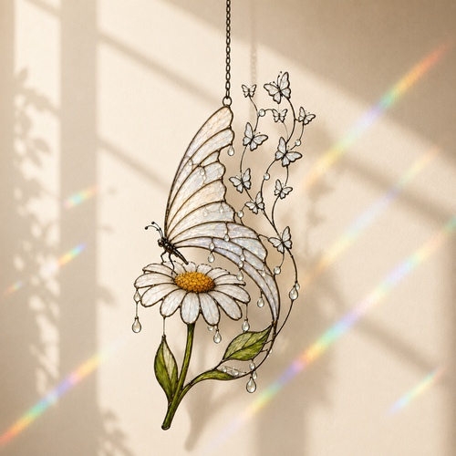 Butterfly and Daisy Holographic Acrylic Suncatcher