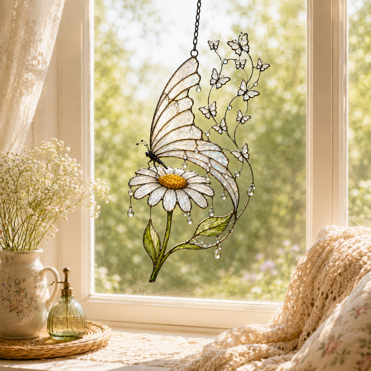 Butterfly and Daisy Holographic Acrylic Suncatcher