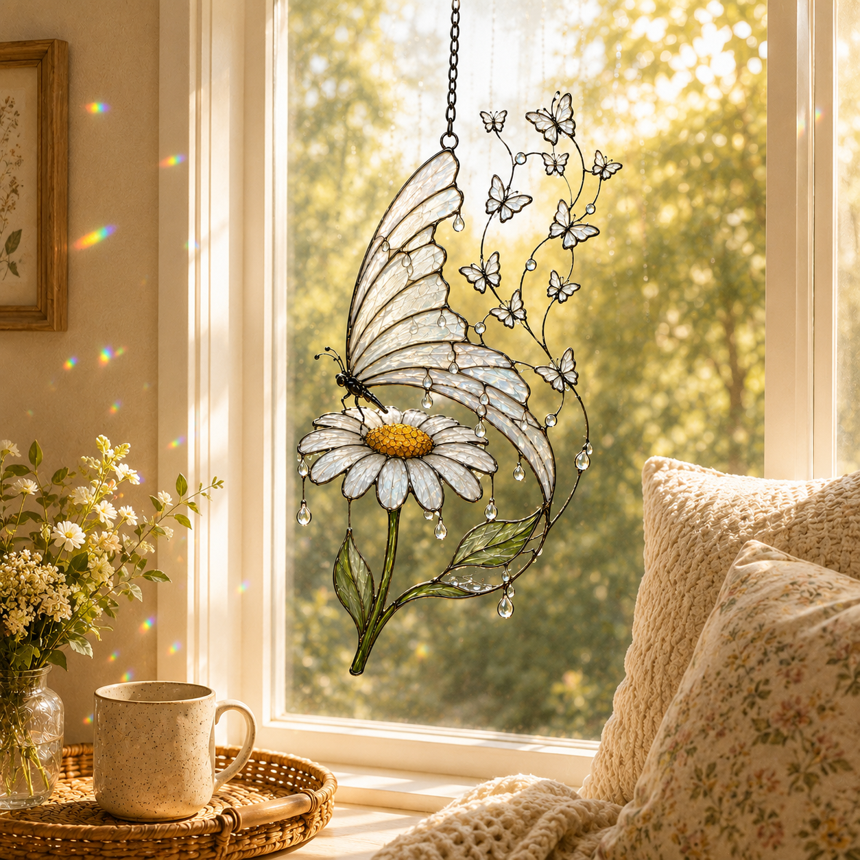 Butterfly and Daisy Holographic Acrylic Suncatcher