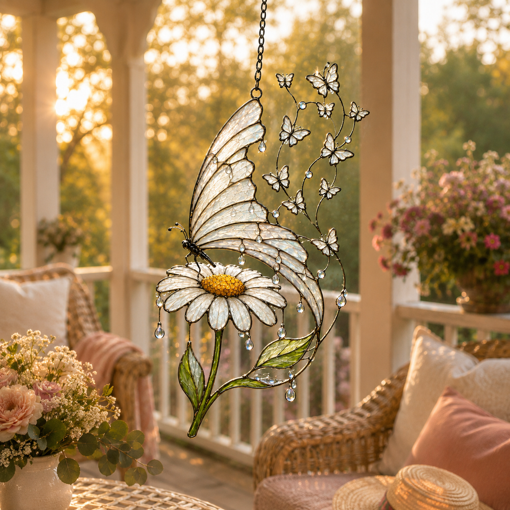 Butterfly and Daisy Holographic Acrylic Suncatcher