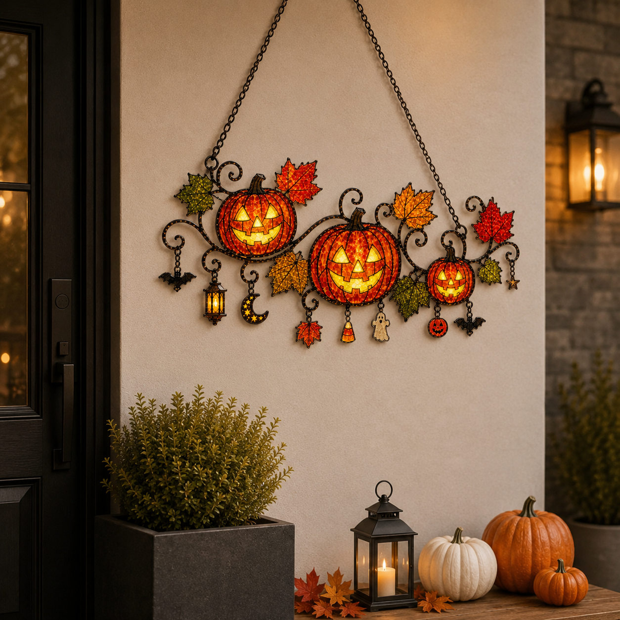 Pumpkins with Autumn Vine & Charms Holographic Acrylic Suncatcher