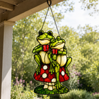 Frog Couple on Mushroom Holographic Acrylic Suncatcher