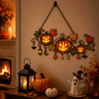 Pumpkins with Autumn Vine & Charms Holographic Acrylic Suncatcher
