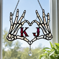 Personalized Initials Skeleton Hands Heart Couple Holographic Acrylic Suncatcher