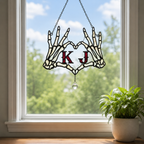Personalized Initials Skeleton Hands Heart Couple Holographic Acrylic Suncatcher